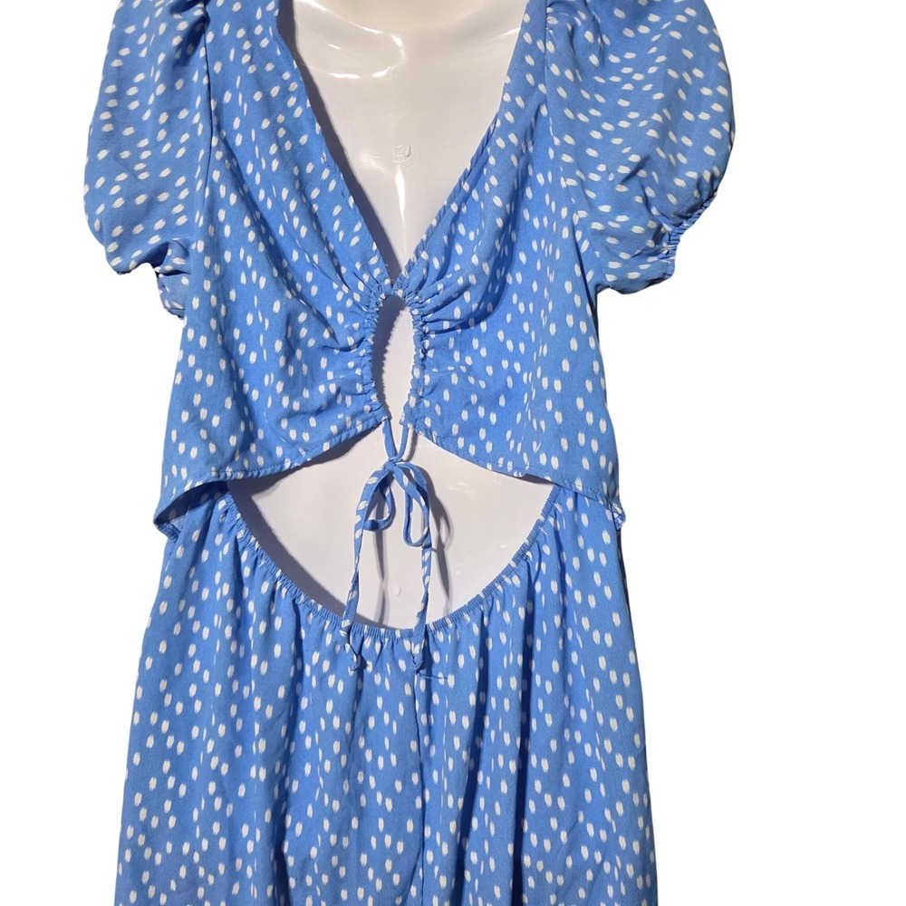 Lily Rose Blue Puff Sleeve Cutout Midi Dress Sz CottageCore Garden Party Flowy - Picture 6 of 7